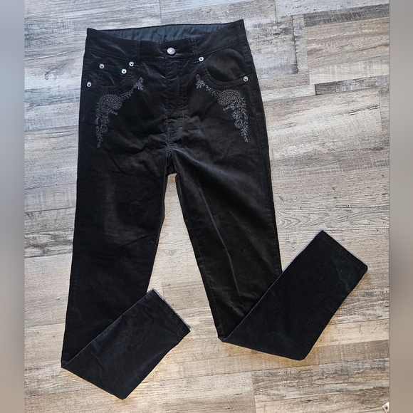 Sundance Pants - 🩷🩵Sundance Black Embroidered Paisley Skinny Nightfall Velveteen Pant Size 4💜